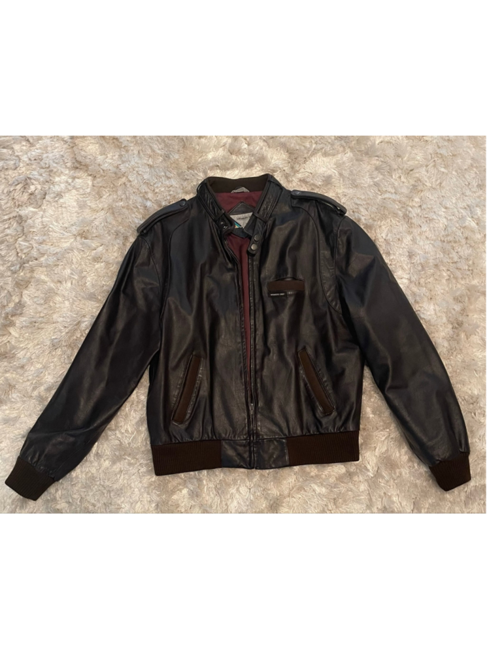 Vintage 1980’s Men's Members Only Leather Bomber Jacket Size L/XL Brown Burgundy